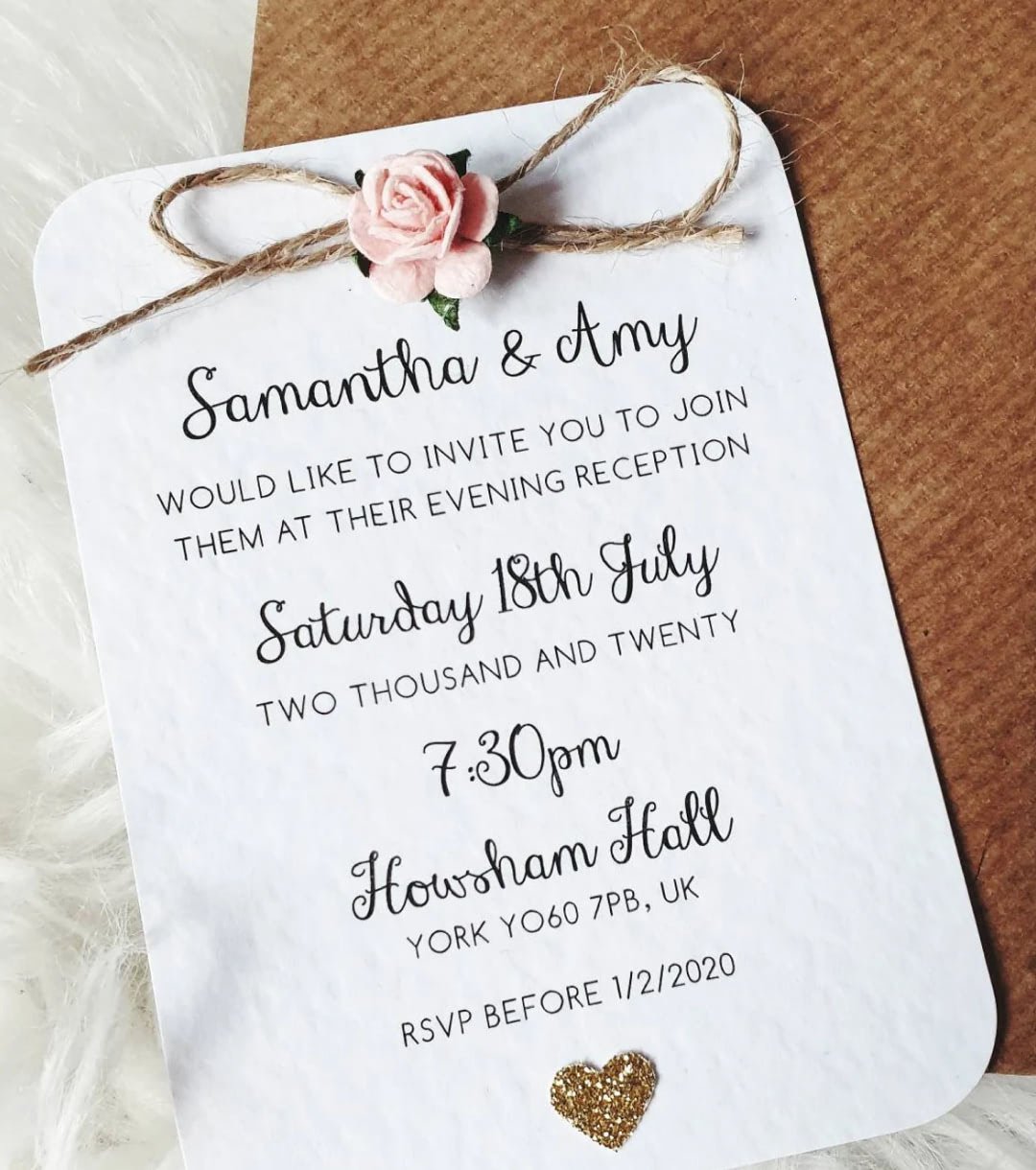Rustic Rose & Gold Heart Small Evening Invitation